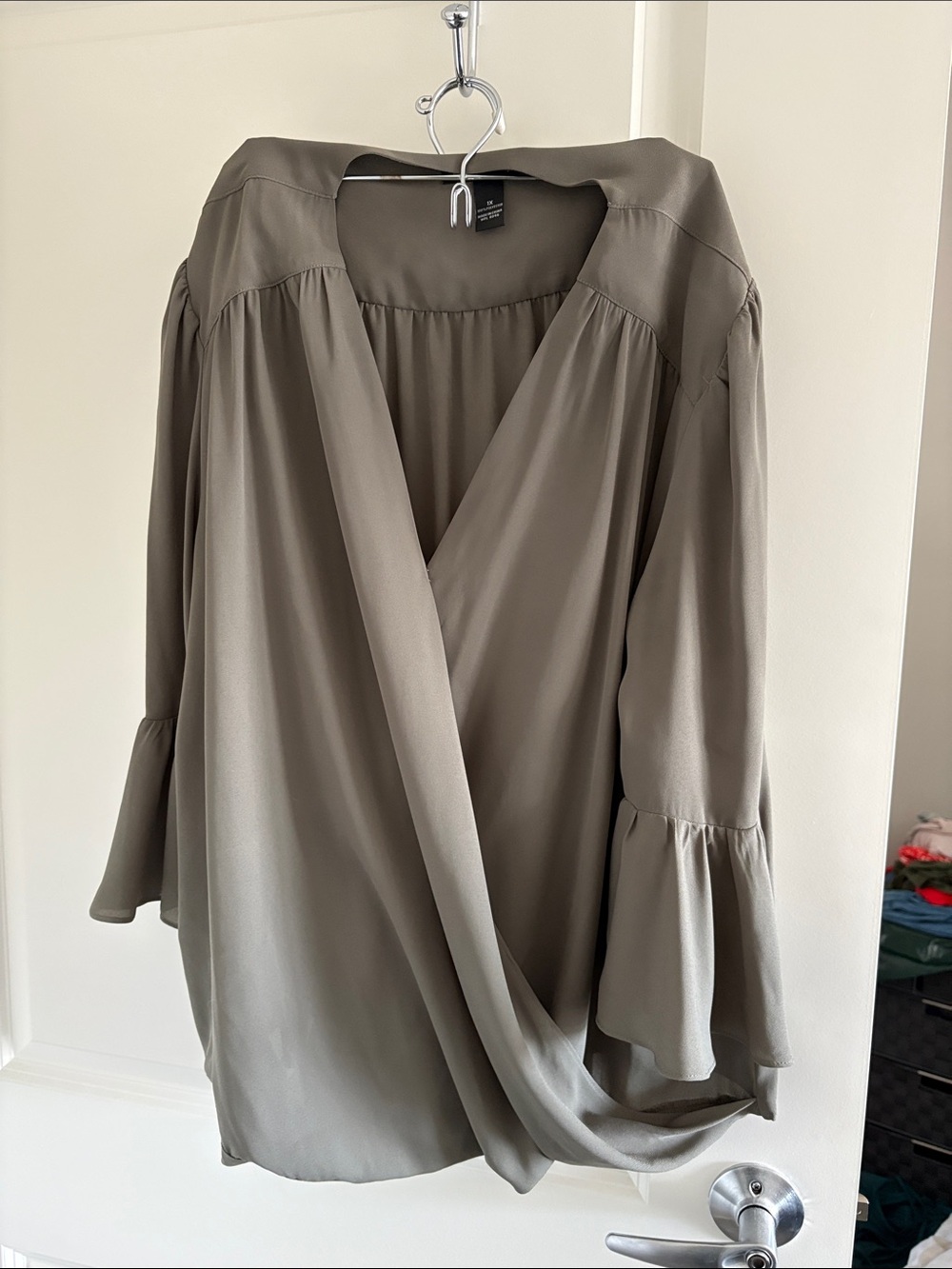 INC International Concepts Olive Green Draped Wrap Blouse